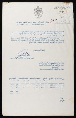 كتاب من مؤسسة الإقراض الزراعي إلى أنور ونزهة نسيبة، عمّان، 18 حزيران 1961