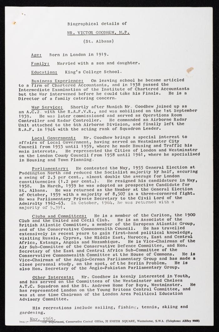 Members Attending the Reception of Hussein bin Talal in the UK, 20 July 1966