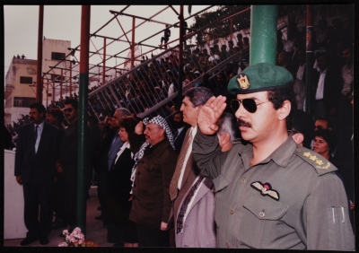 Dr. Samir Ghaushe with Yaser ʿarafat at a Public Festival in Gaza