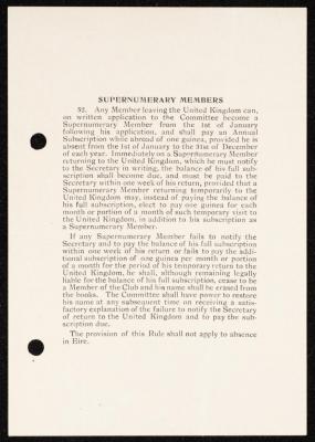 Special Terms for "Supernumerary Members" of the Royal Automobile Club, London