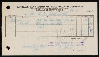 A Deposit Receipt by Barclays Bank for Anwar Nusseibeh, London, 18 March 1947
