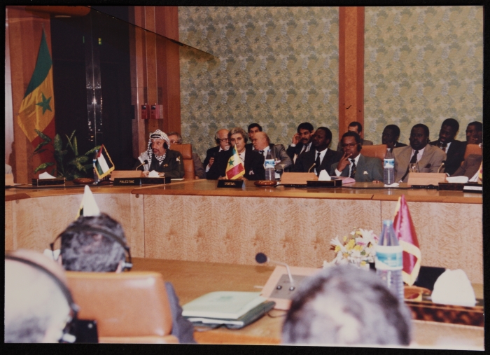 Dr. Samir Ghaushe with Mr. Yaser ʿarafat at the Islamic Summit Conference in Senegal