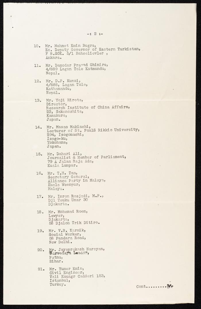 List of the Delegates, Their Names and Addresses 