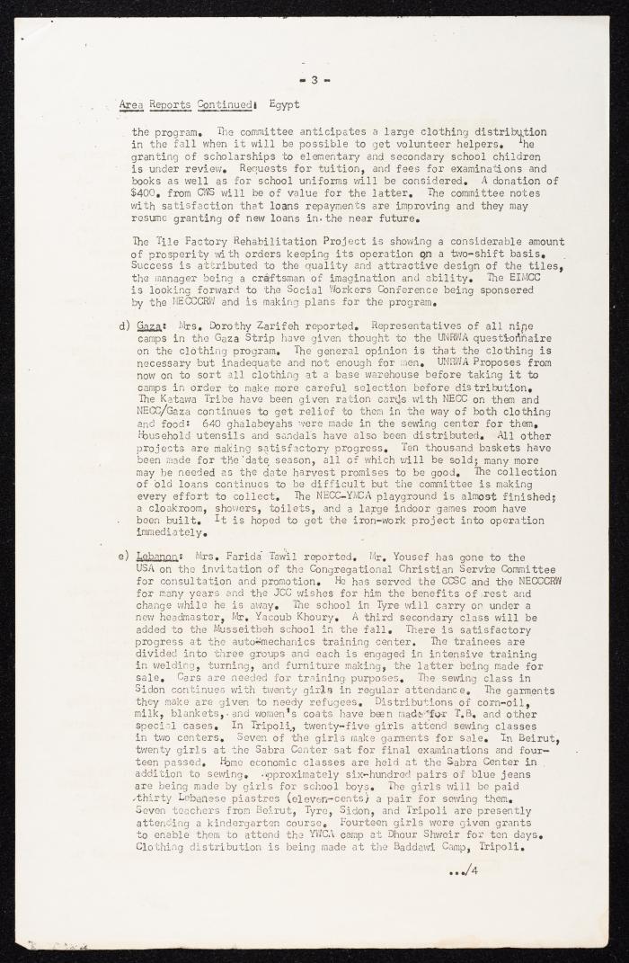 Meeting Minutes of the Committee for Refugee Work of the Near East Christian Council, Jerusalem, 10 August 1960