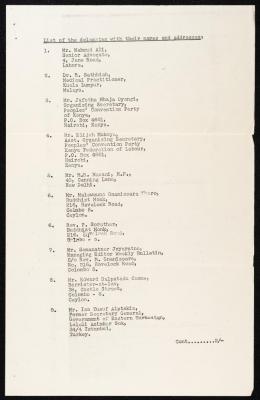List of the Delegates, Their Names and Addresses 