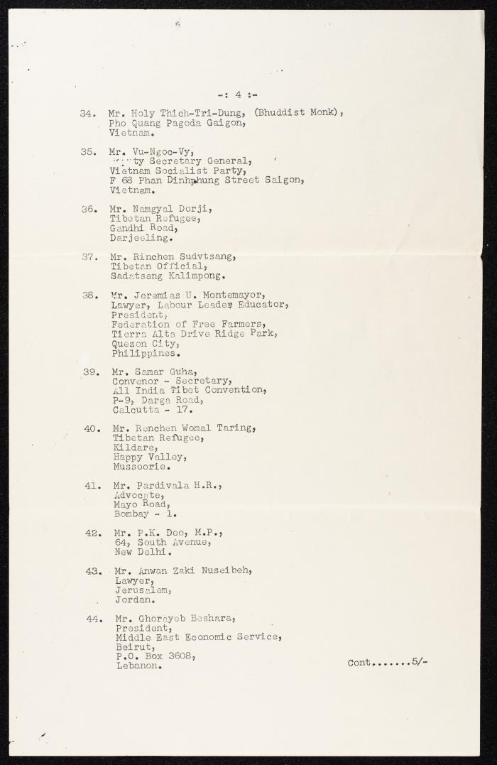List of the Delegates, Their Names and Addresses 