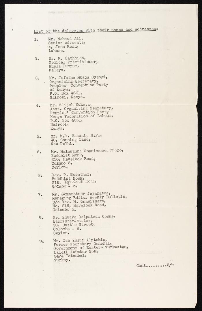List of the Delegates, Their Names and Addresses 