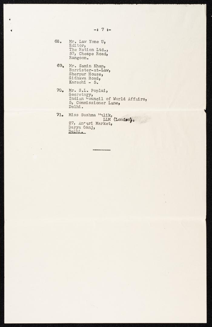 List of the Delegates, Their Names and Addresses 