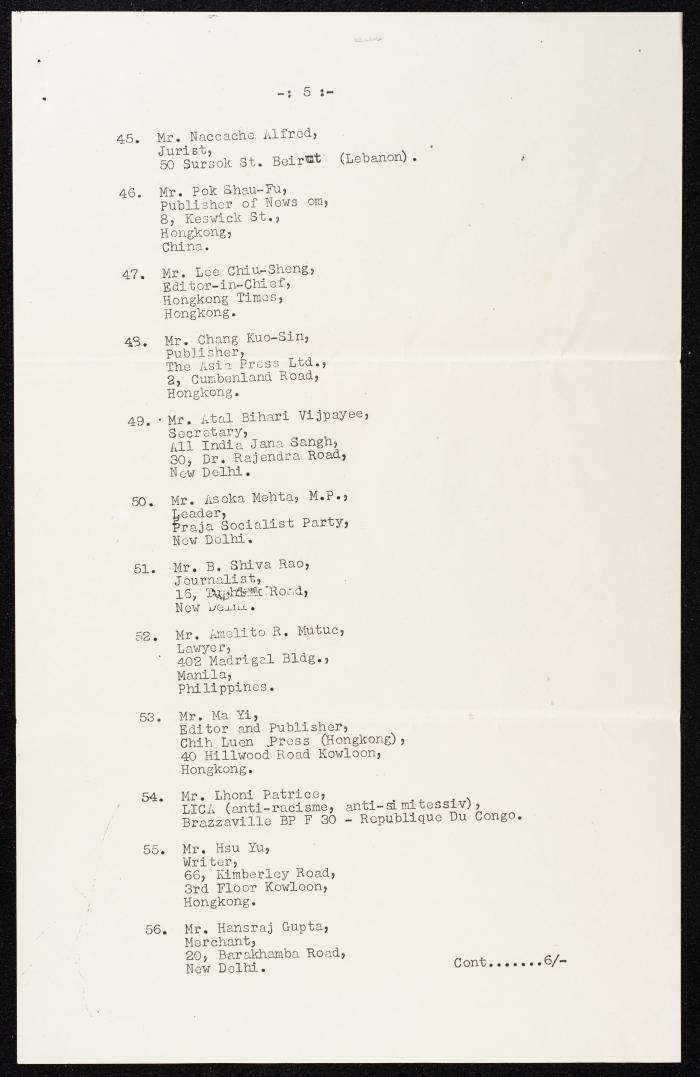 List of the Delegates, Their Names and Addresses 
