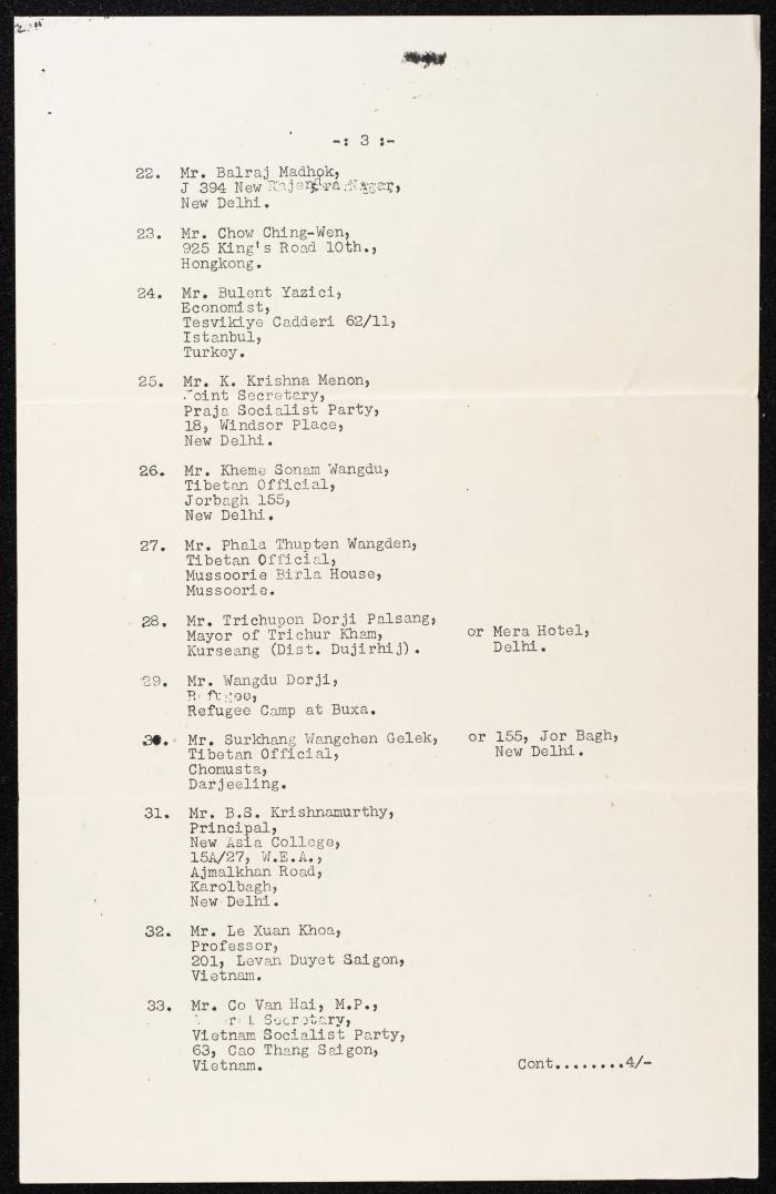 List of the Delegates, Their Names and Addresses 