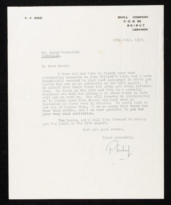 A Letter from Philip Nind to Anwar Nusseibeh, Beirut, 28 July 1959