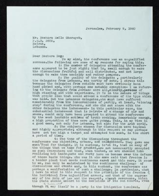 رسالة من أنور نسيبة إلى بشارة إميل غُريب، القدس، 9 شباط 1960 