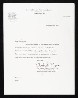 A Letter from Charles Rhyne to Anwar Nusseibeh, Washington, 21 November 1959
