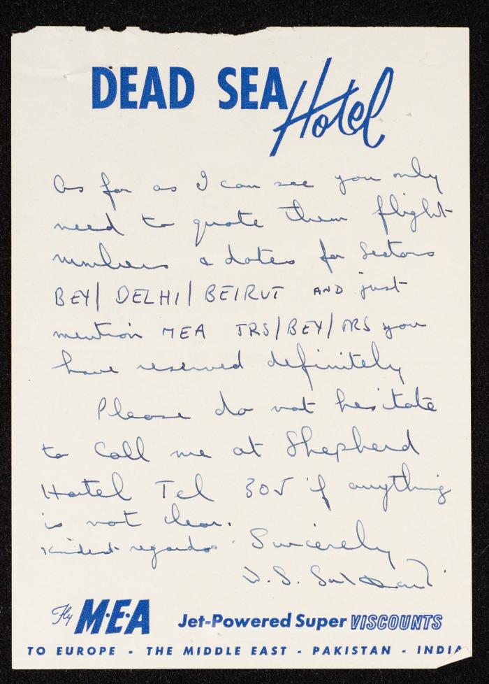 A Letter Addressed to Anwar Nusseibeh, 3 April 1960