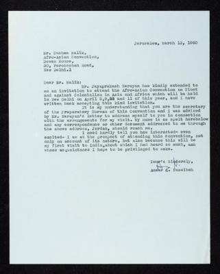 رسالة من أنور نسيبة إلى سُشّما مالك، القدس، 13 آذار 1960 