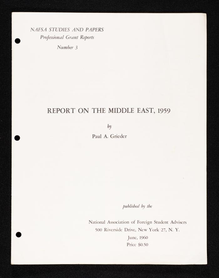 "تقرير عن الشرق الأوسط - رقم 3"، صادر عن هيئة المدرسين الدوليين، حزيران 1960