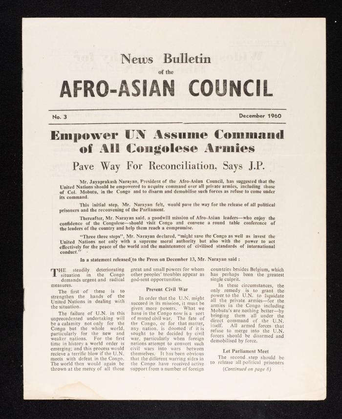 نشرة إخبارية صادرة عن المجلس الأفرو آسيوي، العدد الثالث، الهند، كانون الأول 1960 