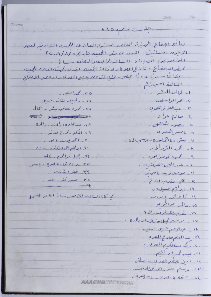 محضر اجتماع للهيئة العامة للجمعية التعاونية لعصر الزيتون في سلفيت، 5 آب 2009