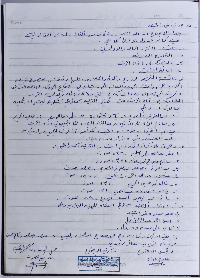 محضر اجتماع للهيئة العامة للجمعية التعاونية لعصر الزيتون في سلفيت، 21 أيلول 2012