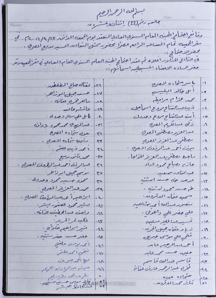 محضر اجتماع للهيئة العامة للجمعية التعاونية لعصر الزيتون في سلفيت، 23 أيلول 2016