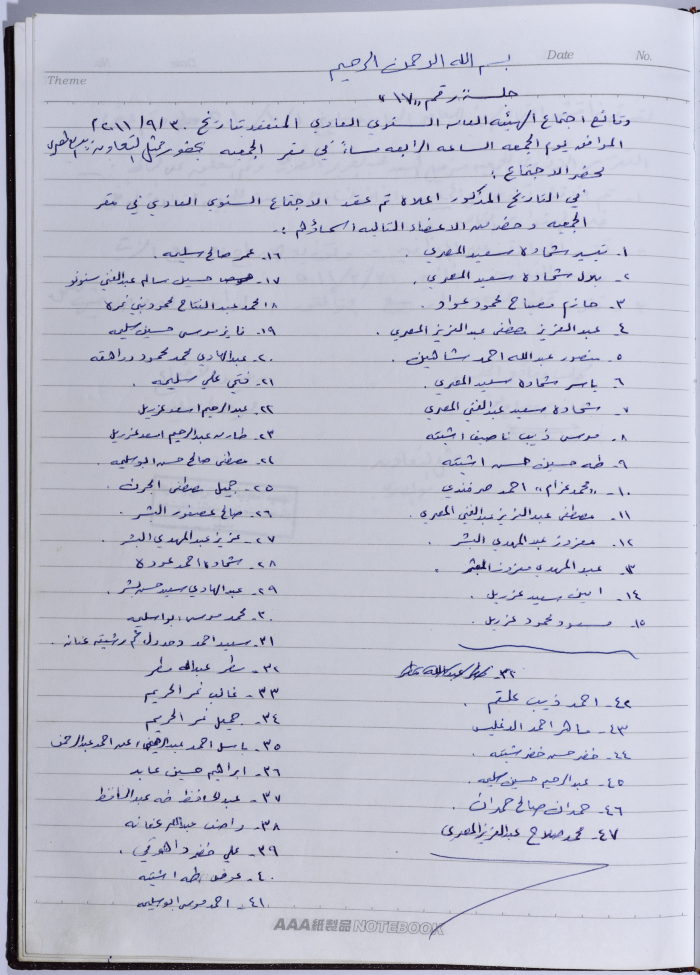 محضر اجتماع للهيئة العامة للجمعية التعاونية لعصر الزيتون في سلفيت، 30 أيلول 2011
