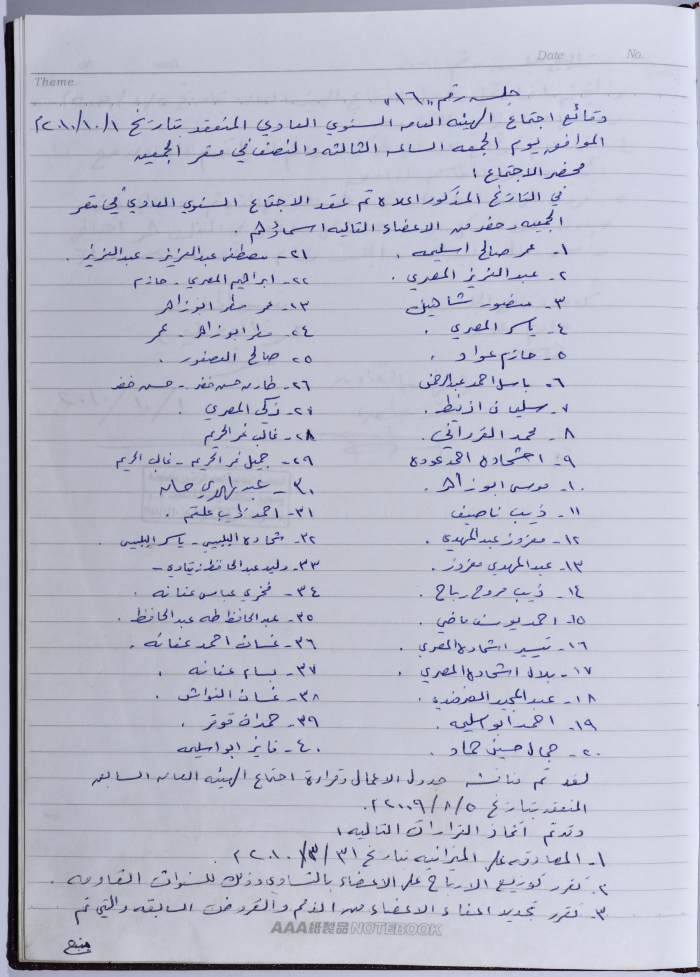 محضر اجتماع للهيئة العامة للجمعية التعاونية لعصر الزيتون في سلفيت، 1 تشرين الأول 2010