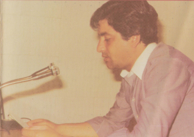 Director of the Voice of Palestine Radio in Beirut during his review of a radio material