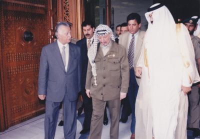 The Palestinian Delegation; led by Late President Yaser ʿarafat on a visit to Qatar