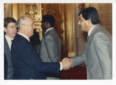 Ambassador of Palestine in the Soviet Union with Soviet President Gorbachev