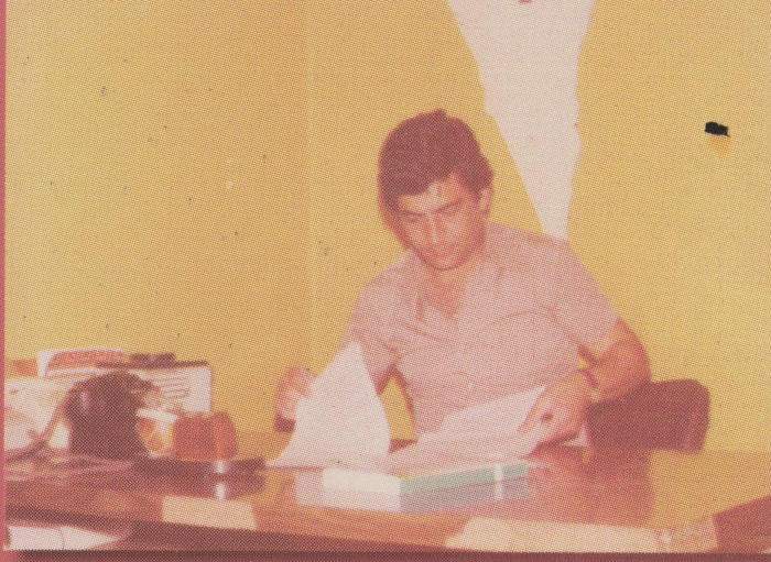 Director of the Voice of Palestine Radio in Beirut during his review of a radio material