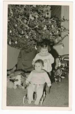 Samira and Samia Joubran Playing Next to a Christmas Tree 
