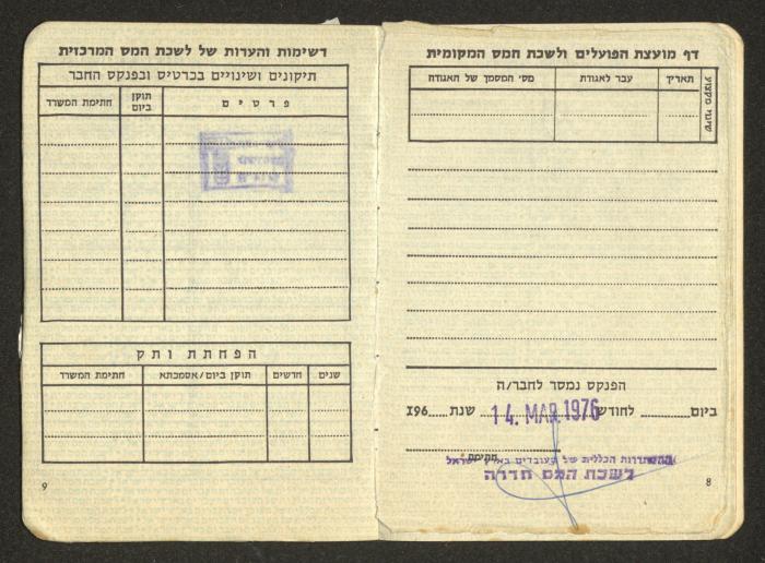 The Histadrut's Membership Certificate in Israel, 1975- 76