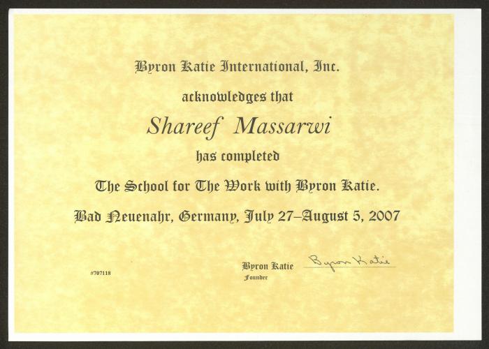 A Training Certificate for Sharif Masarweh, 5 August 2004 