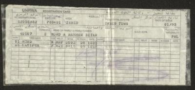 UNRWA Registration Card for Muhammd al-Bittar 