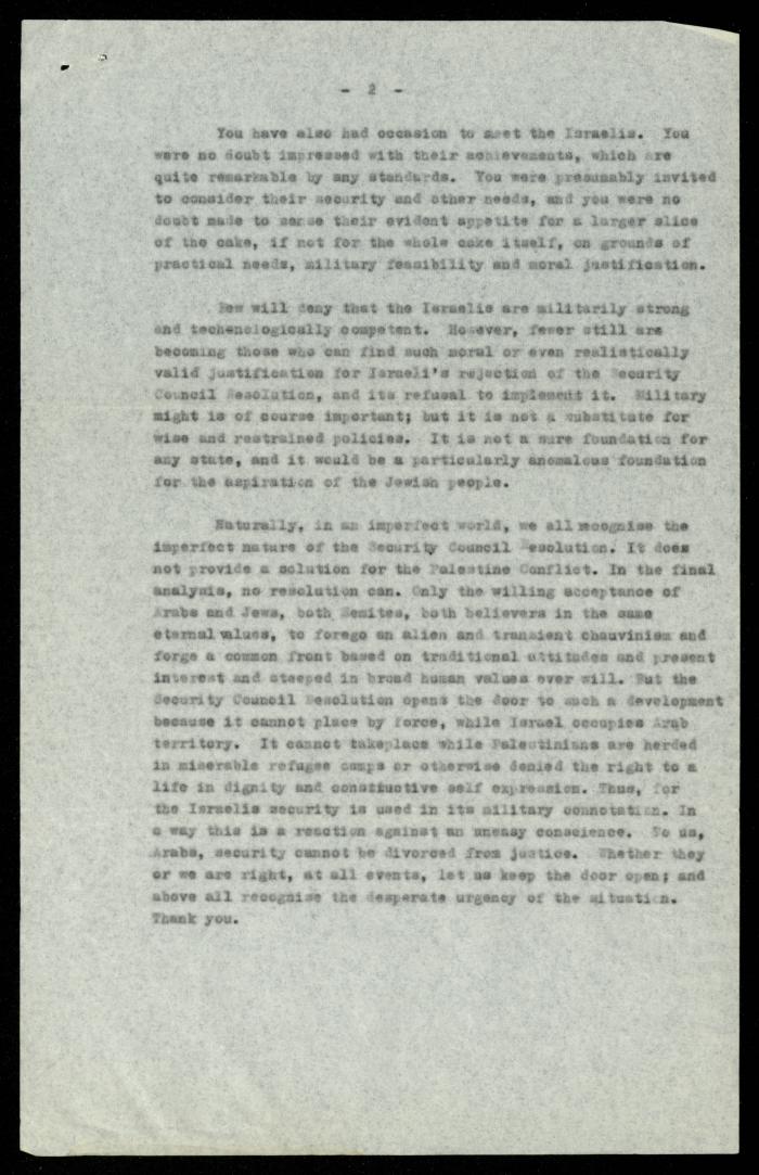 The Text of a Speech by Anwar Nusseibeh