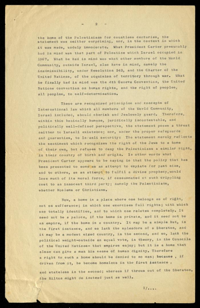 مسودة خطاب لأنور نسيبة، 7 حزيران 1977