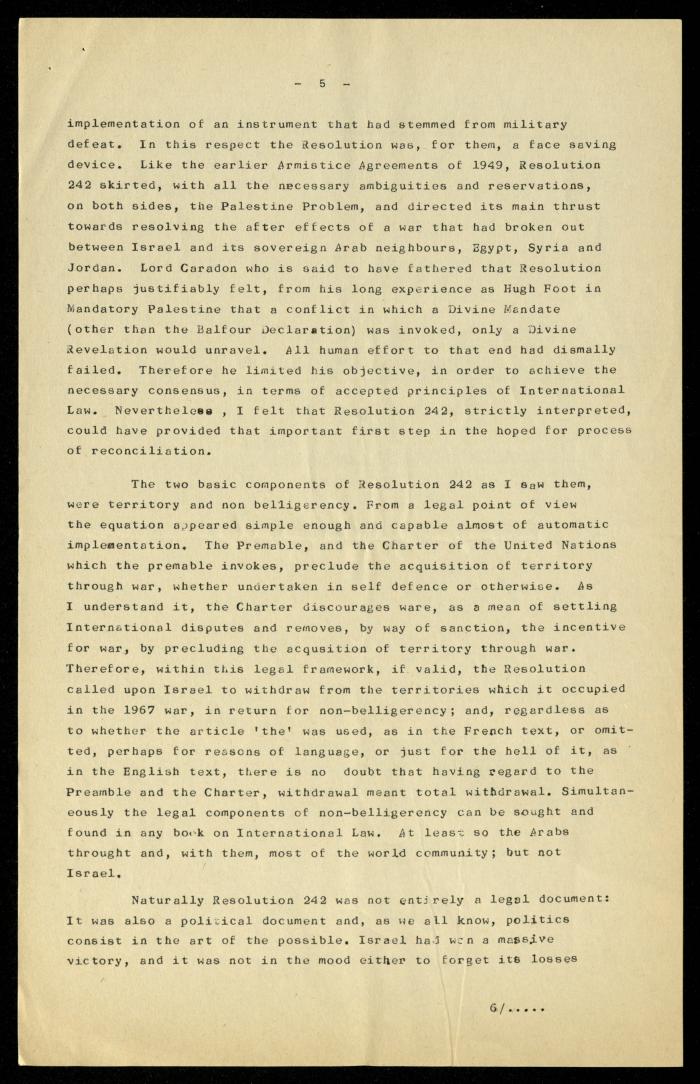 مسودة خطاب لأنور نسيبة، 7 حزيران 1977