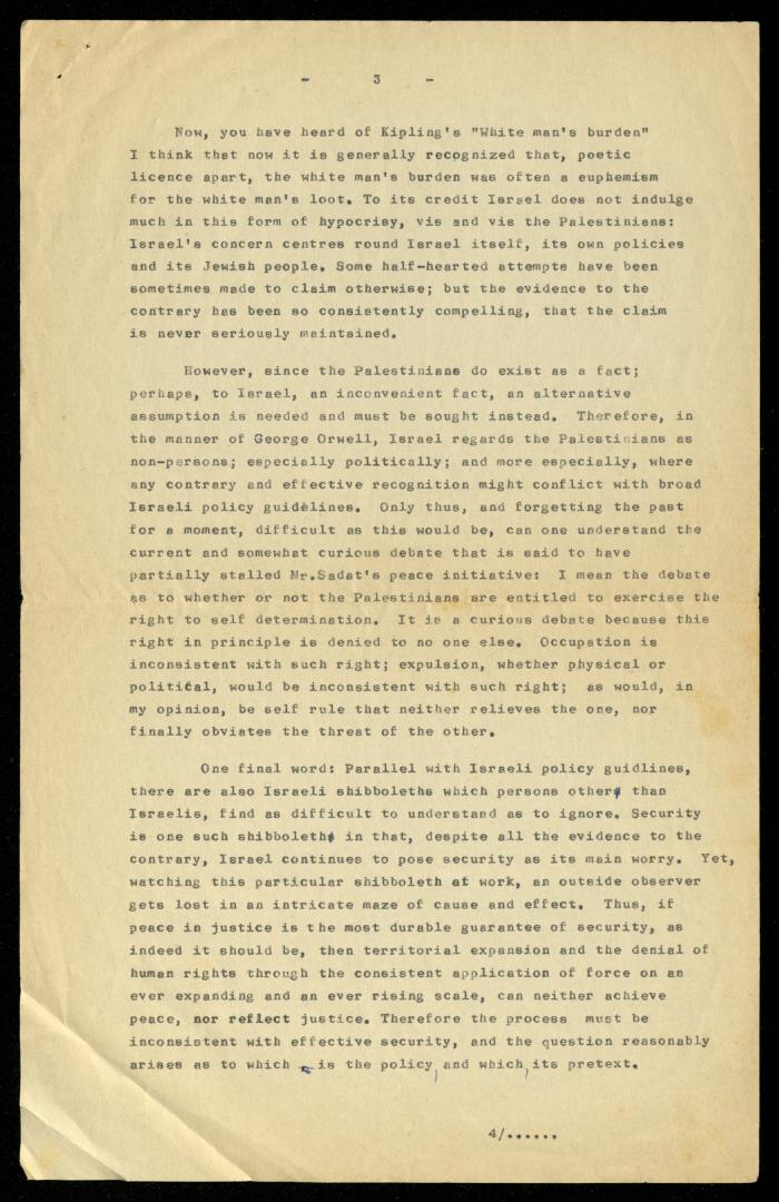 مسودة خطاب لأنور نسيبة، 7 حزيران 1977