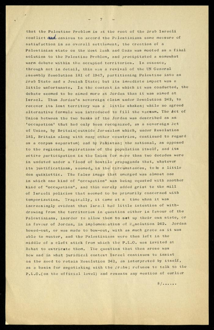 مسودة خطاب لأنور نسيبة، 7 حزيران 1977