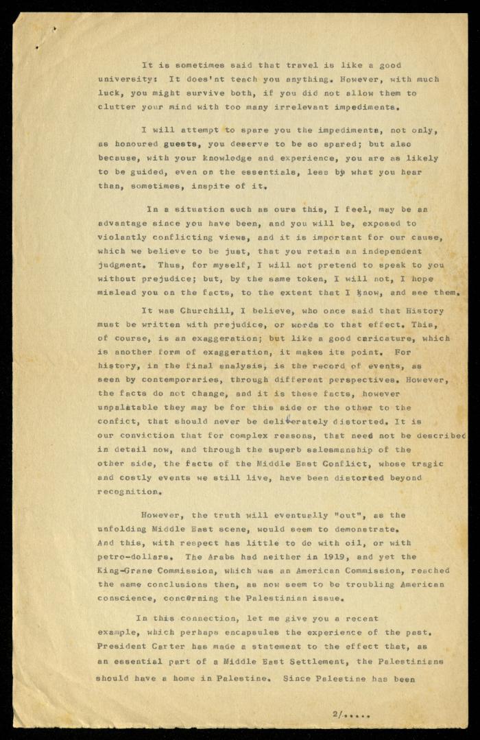 مسودة خطاب لأنور نسيبة، 7 حزيران 1977