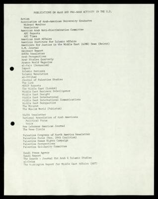 A List of Publications on Pro-Arab Political Movements in the USA