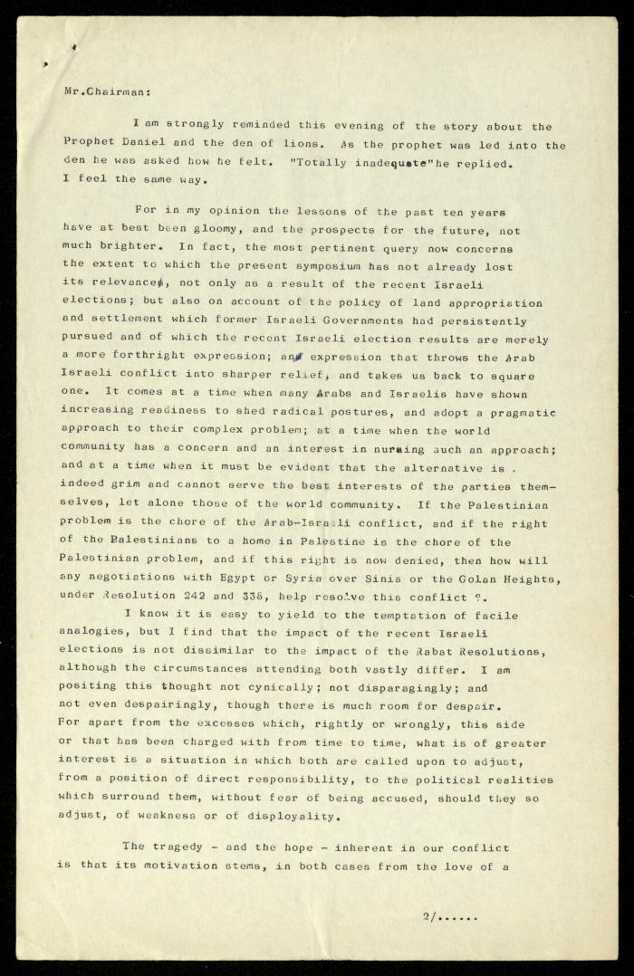 مسودة خطاب لأنور نسيبة، 7 حزيران 1977