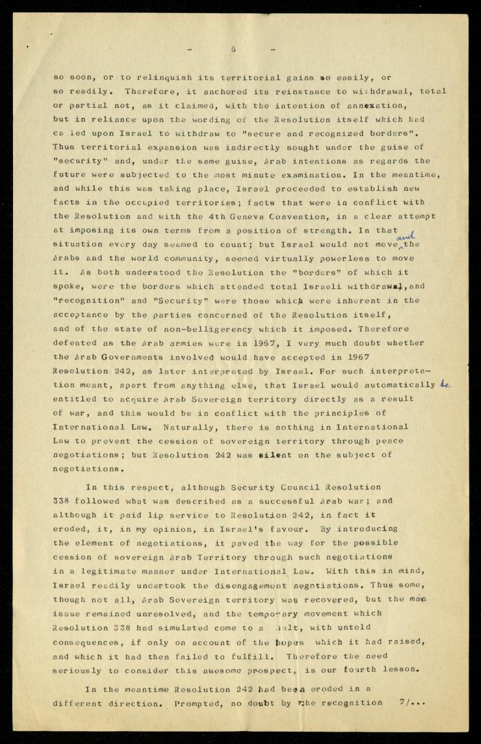 مسودة خطاب لأنور نسيبة، 7 حزيران 1977