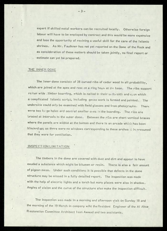 A Report on the Dome of al-Aqsa Mosque Addressed to Anwar Nusseibeh, 3 April 1979