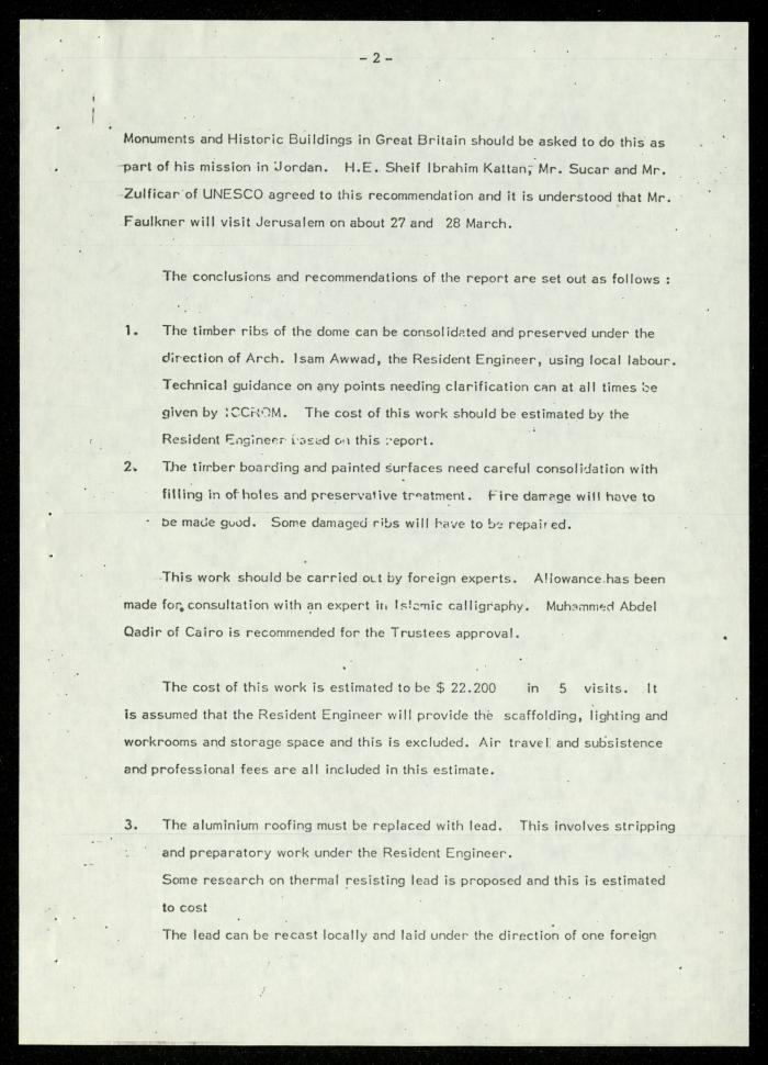 A Report on the Dome of al-Aqsa Mosque Addressed to Anwar Nusseibeh, 3 April 1979
