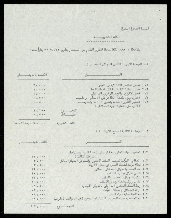 A Letter and a Report from Isam Awwad to the Head of the Reconstruction Committee of al-Aqsa Mosque, 10 September 1979