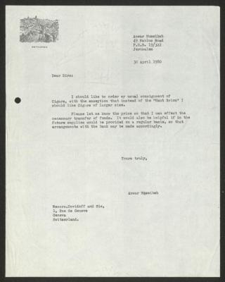 A Letter from Anwar Nusseibeh to Davidoff Company, Jerusalem, 30 April 1980