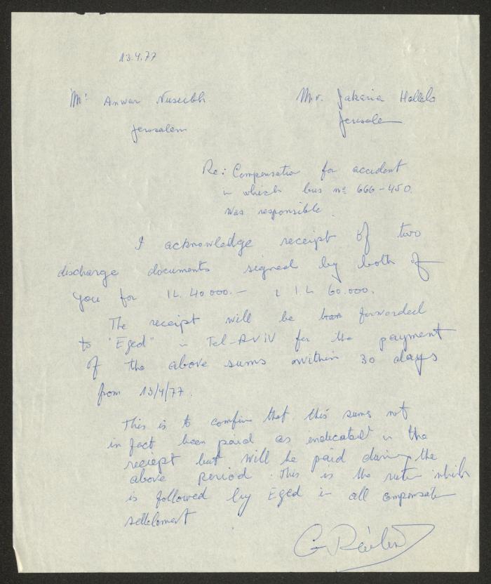 رسالة إلى أنور نسيبة، 13 نيسان 1977