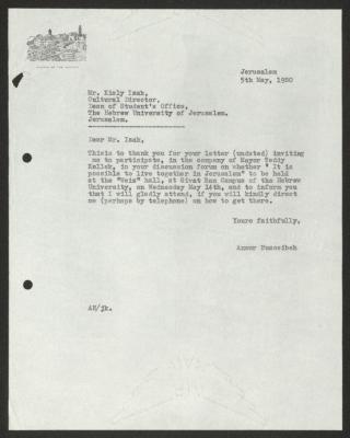 A Letter from Anwar Nusseibeh to Kialy Izak , Jerusalem, 5 May 1980