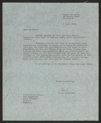 A Letter from Anwar Nusseibeh to T. S. B. Card, Jerusalem, 9 June 1975